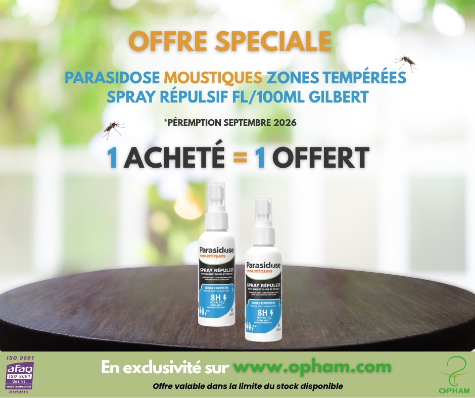 Offre spéciale PARASIDOSE MOUSTIQUES ZONES TEMPEREES SPRAY REPULSIF FL/100ML GILBERT